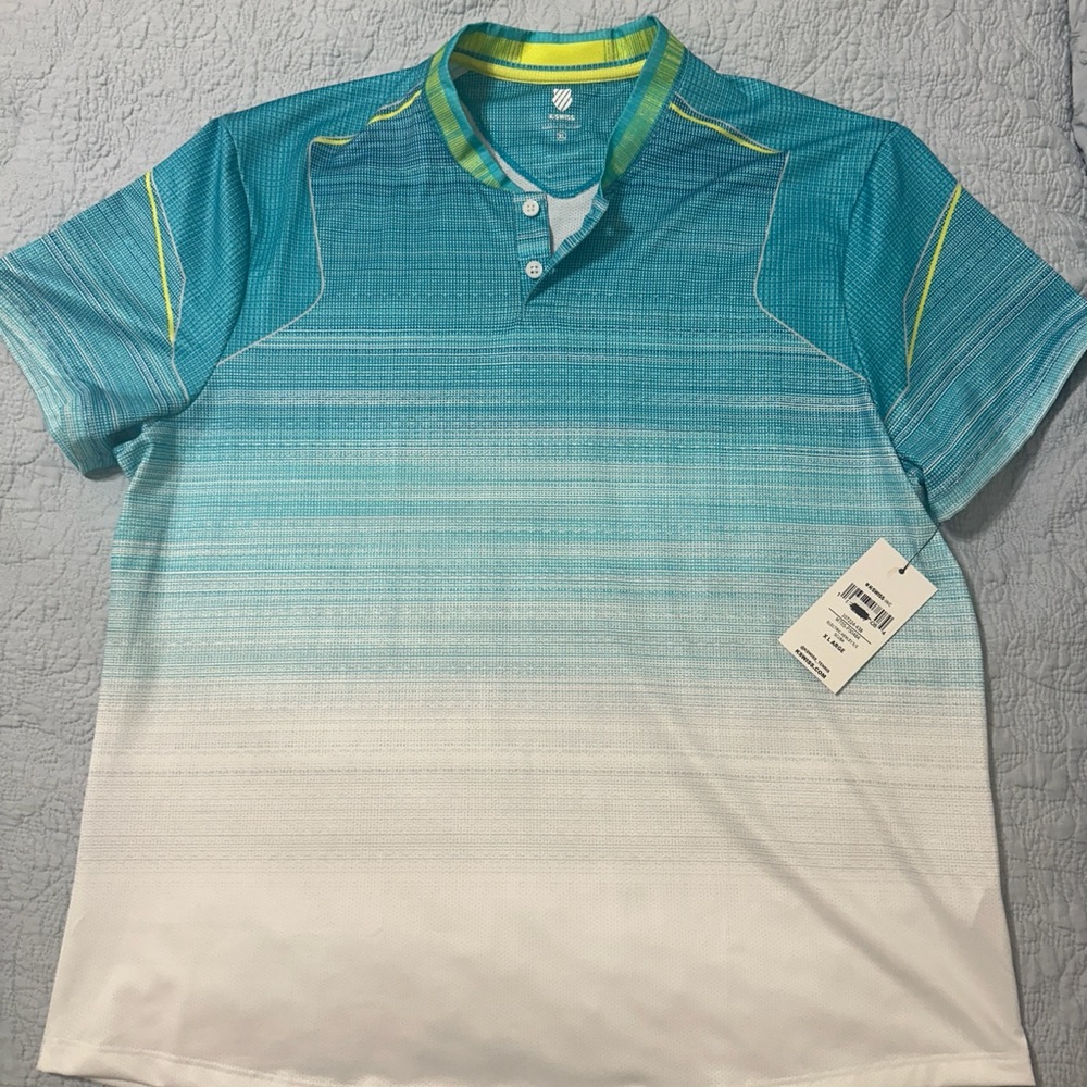 K-Swiss Teal and White Gradient Polo Shirt